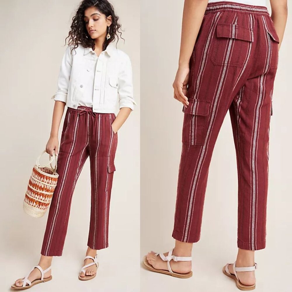 Sanctuary Burgundy Striped Cargo Ankle Pants